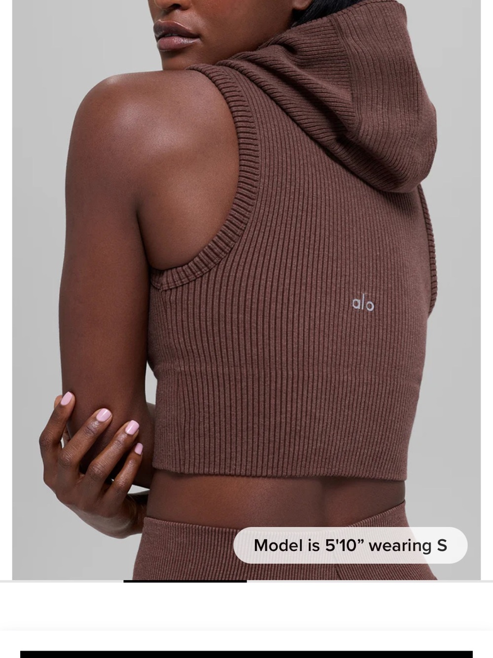 ALO Seamless Two Tone Rib Hooded Vest Crop Top Large brownstone BNWT!
